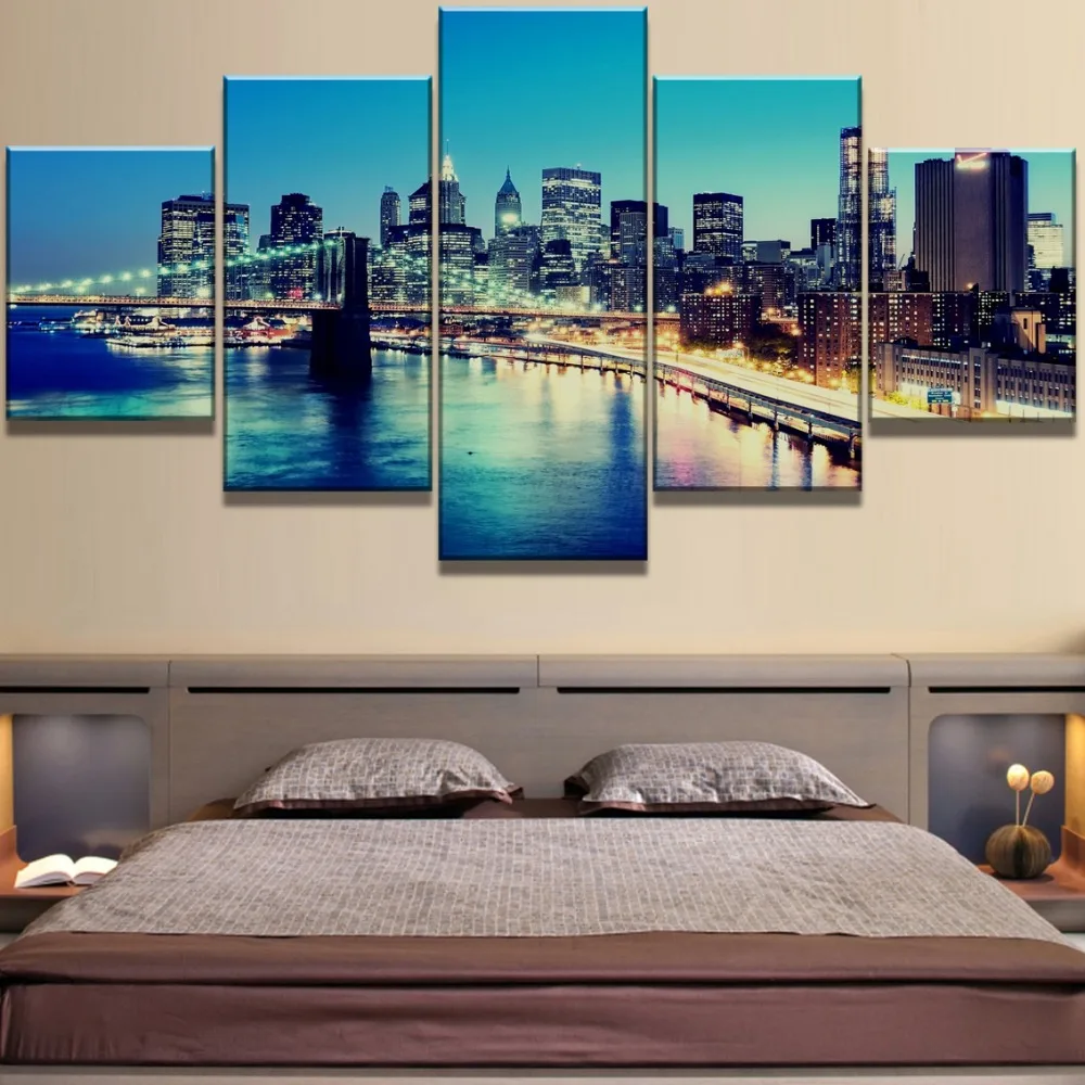 

5 Piece HD Print Painting Brooklyn Bridge City Cuadros Landscape Canvas Wall Art Home Decor For Living Room Unique Gift Picture
