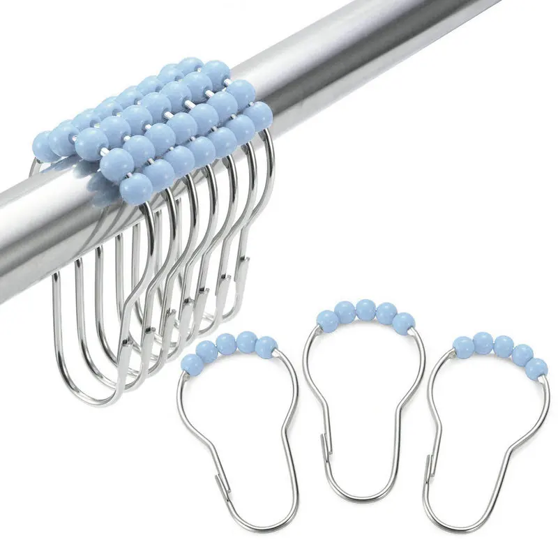 10pcs Heavy Duty Candy Color 5 Balls Roller Shower Curtain Ring Hook