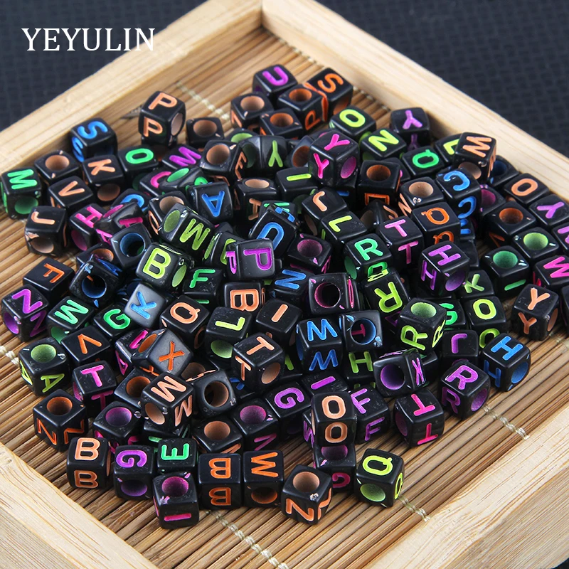

New Arrival Acrylic 6mm Mixed Color Random send Letter square Spacer Beads For Making Jewelry DIY 200pcs Wholesale