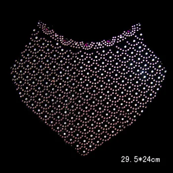 

Clear Crystal glisten Net collar Clothing DIY strass hotfix Rhinestone applique Pattern motif Iron On Heat transfer Designs