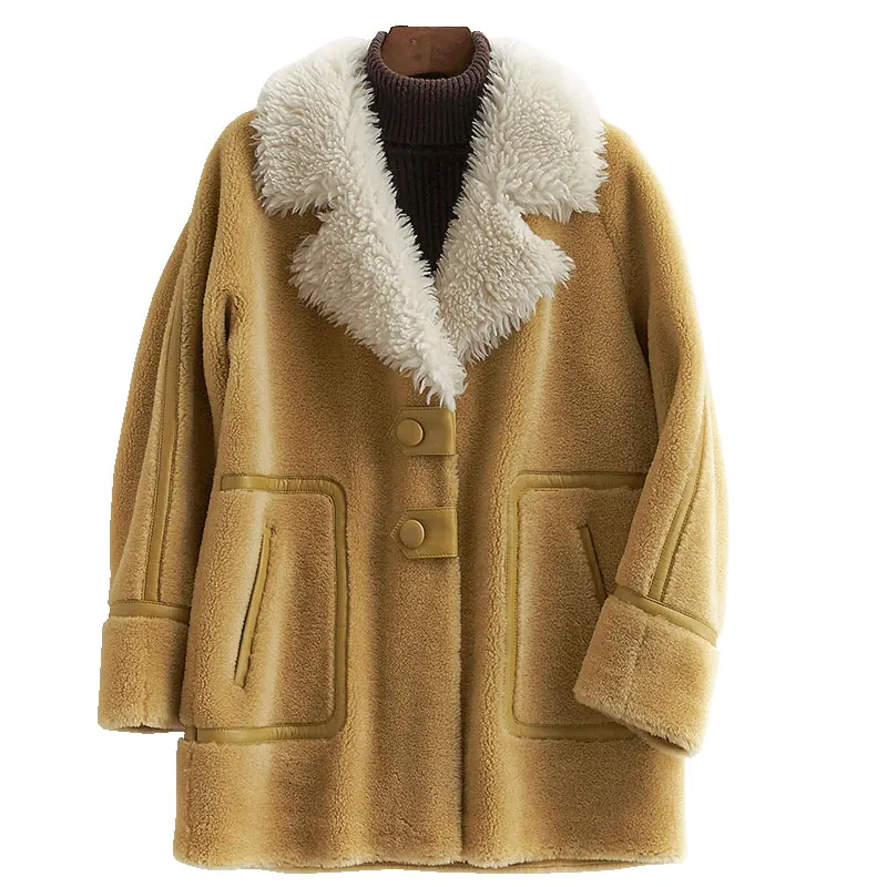 

100% Wool Jacket Real Fur Coat Streetwear Autumn Winter Coat Women Clothes 2019 Korean Vintage Sheep Shearling Suede Lining 3338
