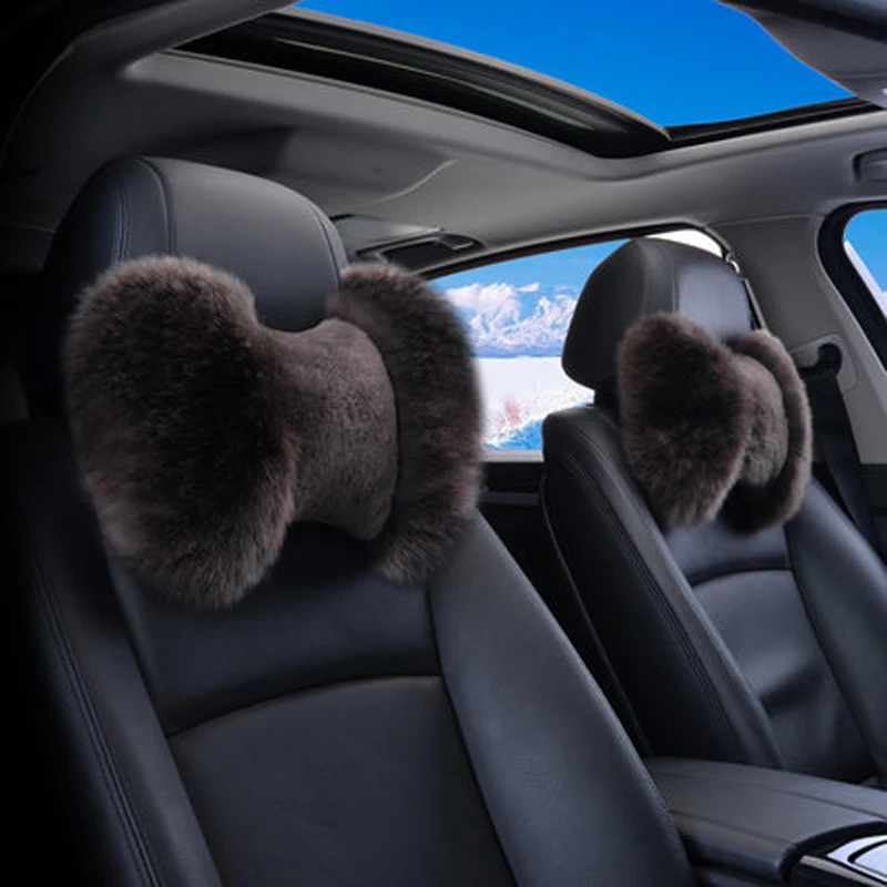 Подушка для подголовника автомобиля из чистой шерсти мягкая теплая BMW Toyota Corolla Prado