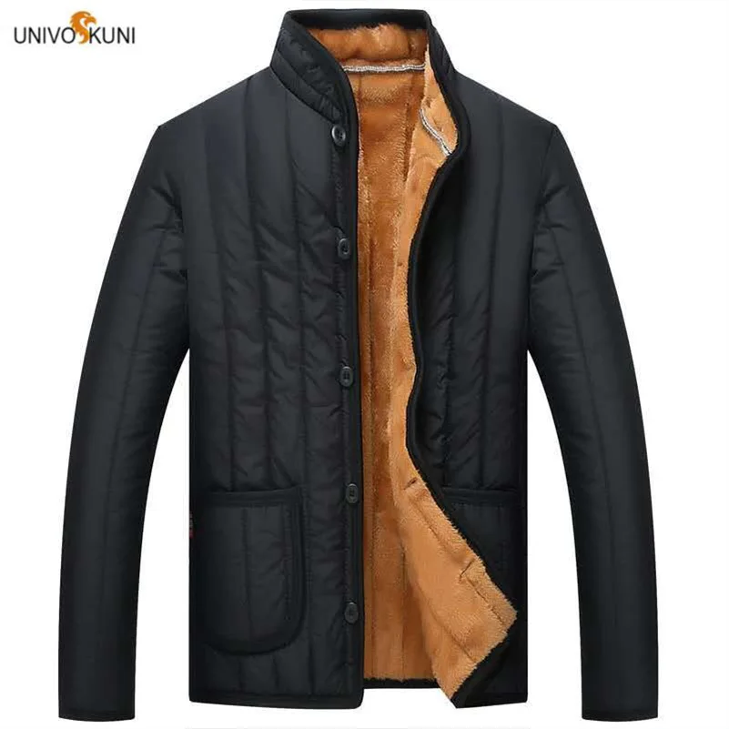 

UNIVOS KUNI 2019 New Men Warm Coat Winter Autumn Padded Casual Plus Velvet Brand Soild Color Wild Male Big Size 3XL J562
