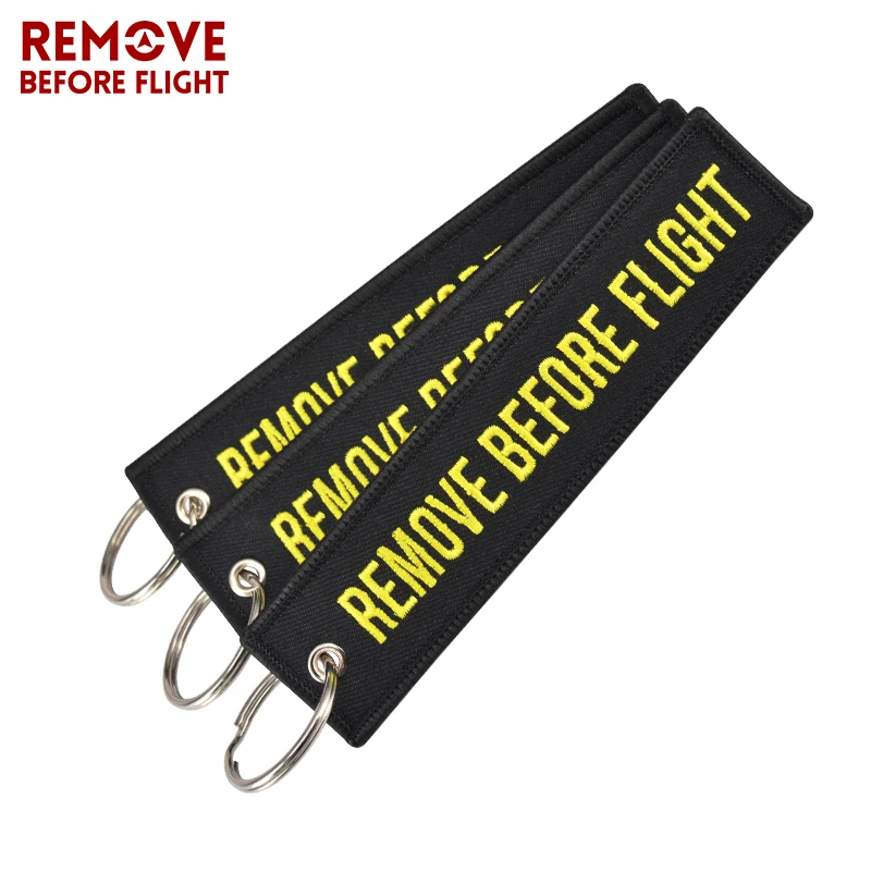 

3PCS/LOT Remove Before Flight Key Ring Embroidery Tag Label for Aviation Gift for Motorcycle Key Fob Car Keychain Accessories