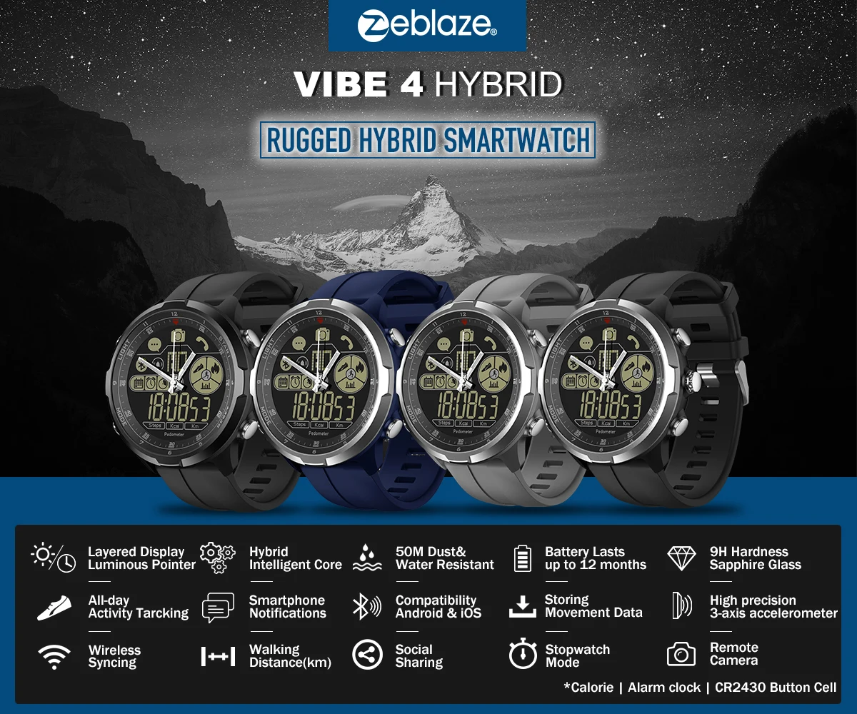 Zeblaze VIBE 4 гибридные 1,24 дюймовые Смарт-часы 50 м Водонепроницаемый Спортивный Браслет Шагомер Умные часы для измерения артериального давления