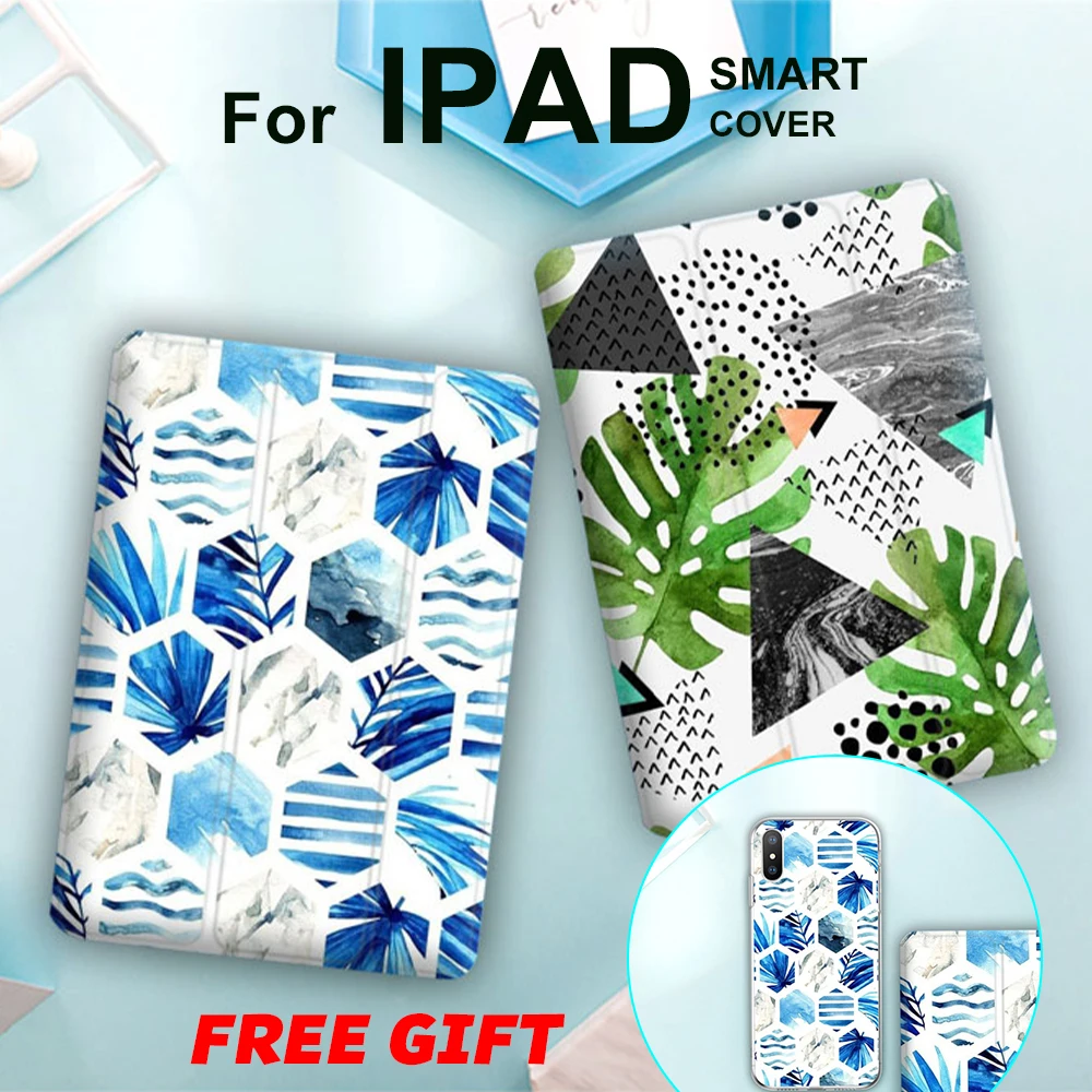 

Japan style Abstract Watercolor leaf Flip Cover For iPad Pro 9.7 Air 3 10.5 11 Mini 2 3 4 5 2019 2017 2018 Tablet Case Soft back