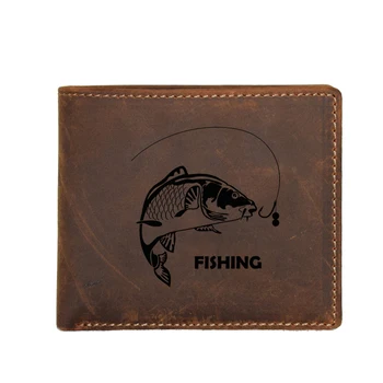 

Engraved Picture Fish Men Wallets small Purses Cowhide Leather Multi Card Holders Name Men coin pocket Wallets