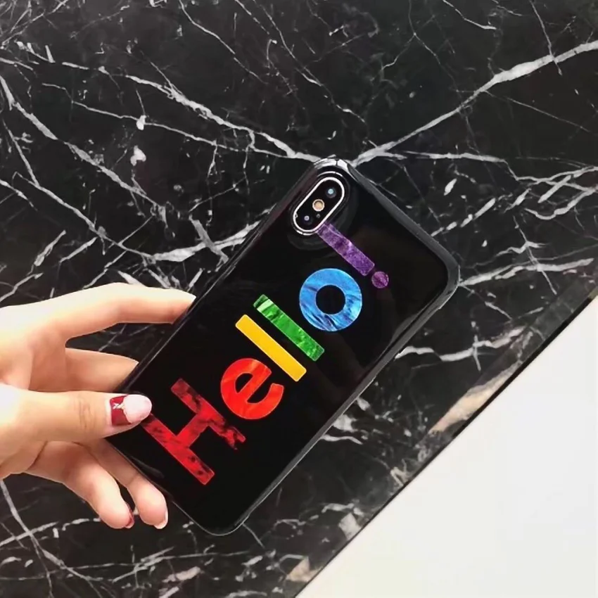 Luxury Rainbow Glitter Phone Case For iPhone 7 8 Plus X  Hello Letter Print Soft TPU Cases Back Cover For iPhone 8 7 6 S Plus  (4)