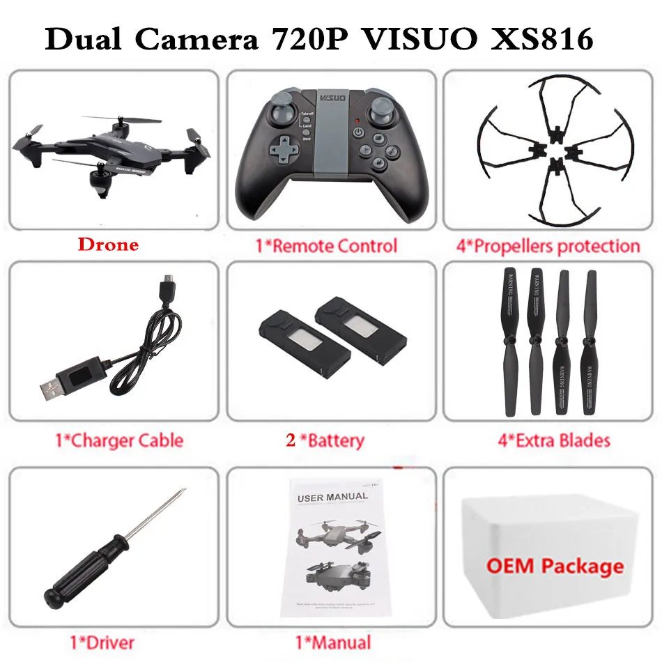 VISUO XS816 RC DroneOptical Flow позиционирование Двойная камера wifi 2MP+ 0.3MP Квадрокоптер с камерой жестовая съемка селфи Дрон - Цвет: 720P 2B Foam Box