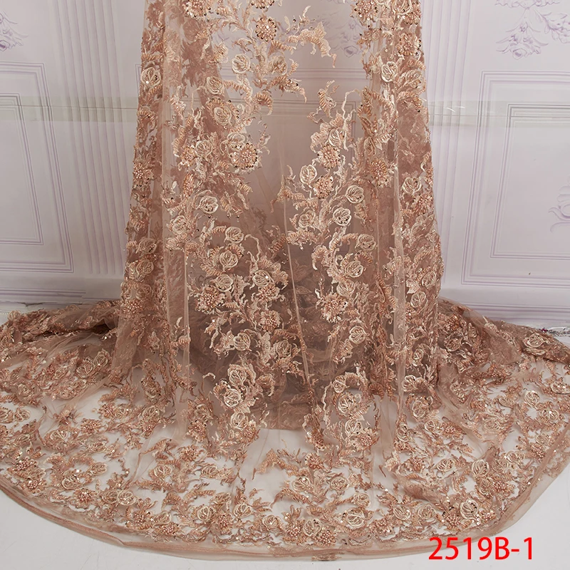 Высококачественная французская сетчатая кружевная ткань нигерийская кружевная ткань Последняя ручная работа бисерное кружево для женщин платье APW2519B-1