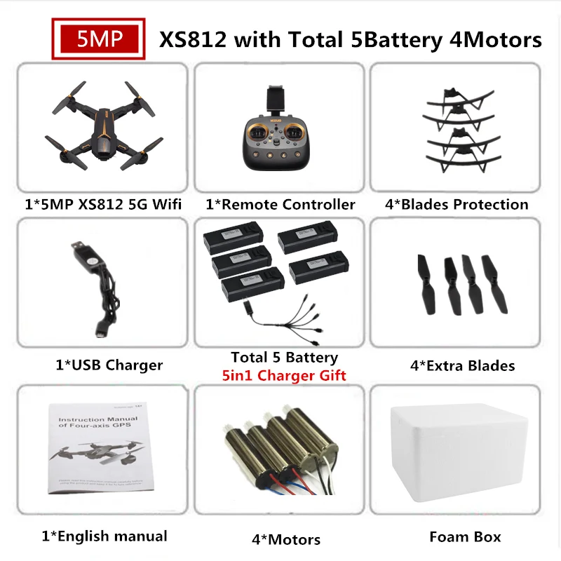 VISUO XS812 gps Дрон с камерой 4K 5G FPV RC вертолет высота удержания Квадрокоптер следуй за мной Квадрокоптер VS SJRC Z5 F11 Дрон - Цвет: 5MP 5B 4M Foam Box