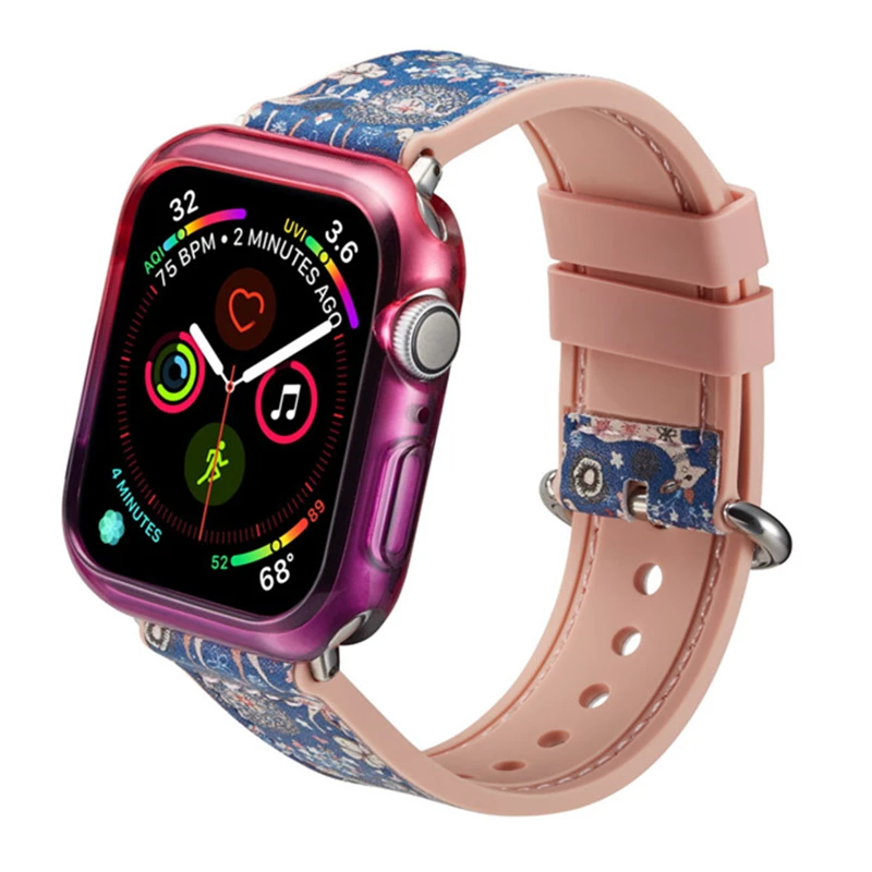 

Newest Watchband for Apple Watch Band Series 4 44mm 40mm Strap with colorful TPU soft shell case Wrist Bracelet for iWatch gift
