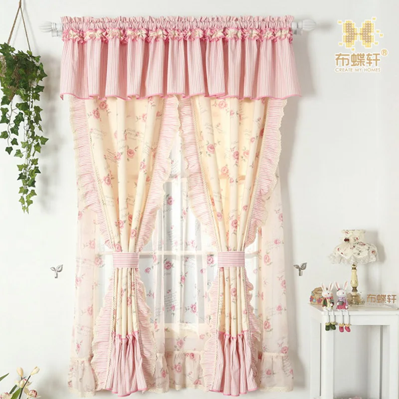 Cortina de cortina Rosa Floral para sala de estar, dormitorio, Princesa, cortinas con ventana, tratamiento para niños, cortinas de algodón