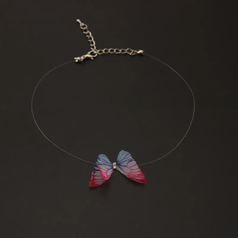 Новинка,, модный дизайнерский Кристальный цветной 3D пряжа, Чокеры с бабочками, невидимая леска, шелковое ожерелье на шею для женщин, бижутерия - Окраска металла: 7