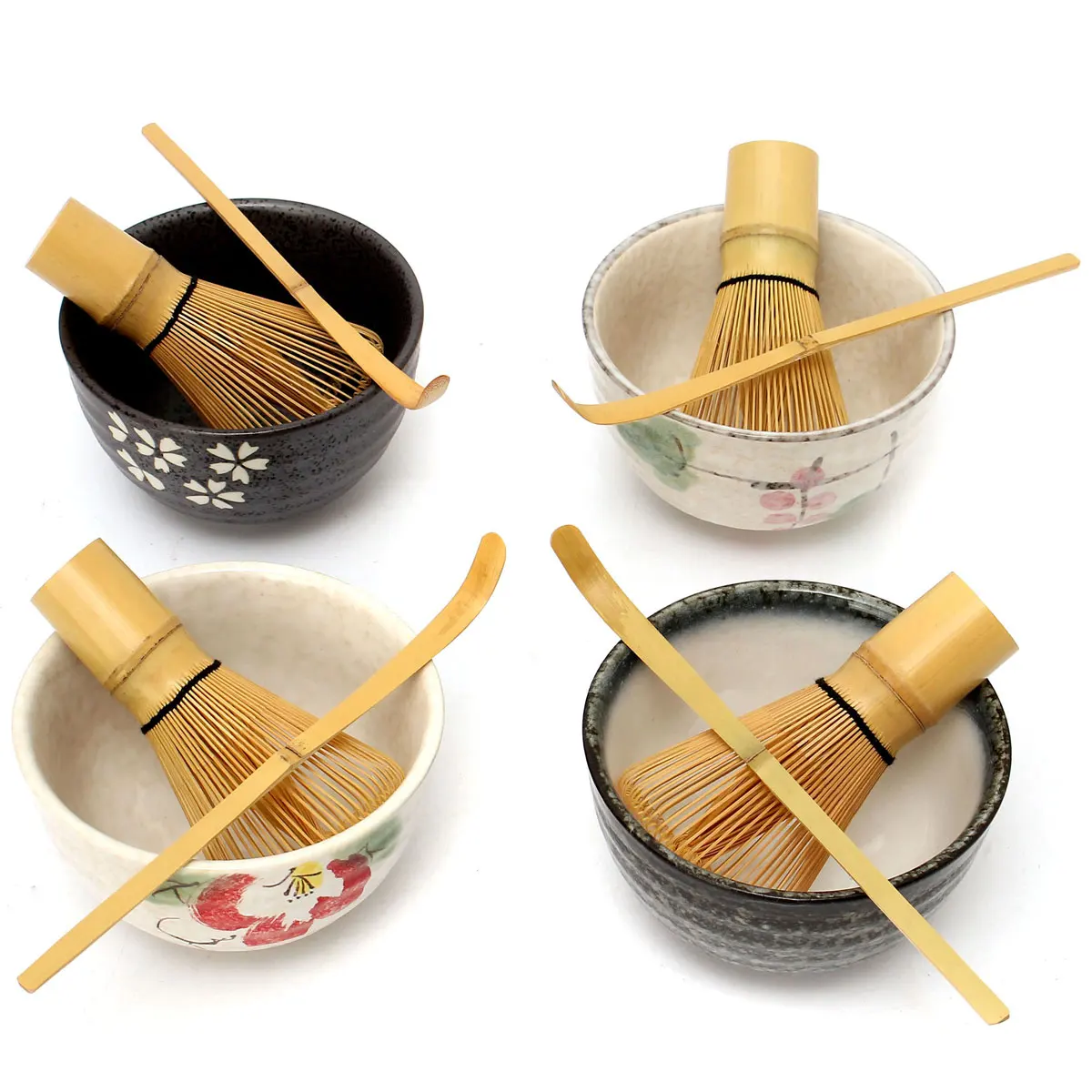 

3 in 1 Tea Ceremony Matcha Ceramic Tea Bowl Bamboo Tea Scoop Matcha Whisk Japanese Teaware Tea Tool 4 Style Matcha Bowl Set