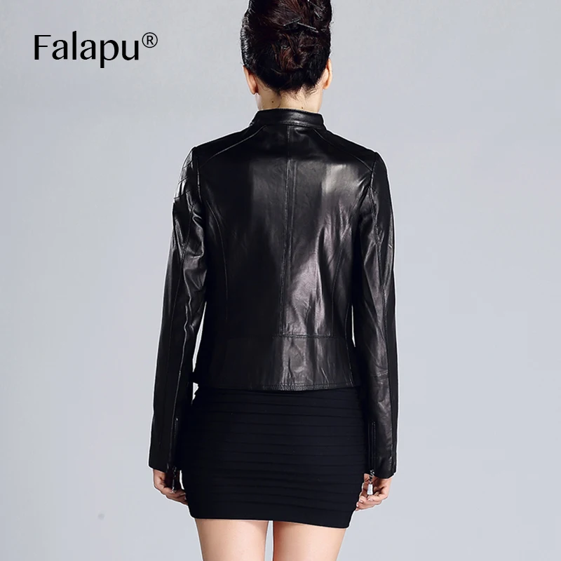 FALAPU, длинный рукав, короткий параграф, натуральная кожа, куртка, модная, молния, осень, высокое качество, кожаная куртка для женщин, XG-6033