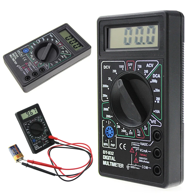 DT832 цифровой мультиметр AC DC Вольтметр Амперметр Ом авто полярность тестер зуммер