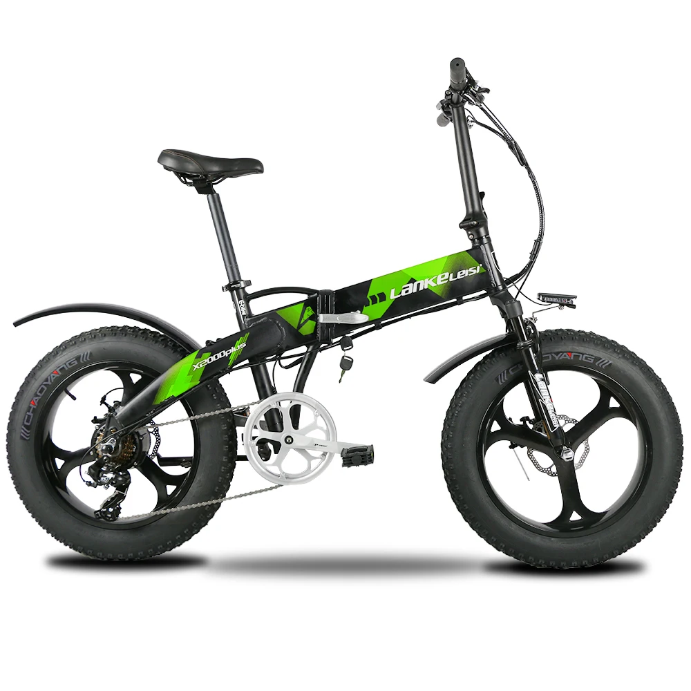 

Lankeleisi X2000Plus Electric Bike Fat Tire Ebike 7 Speeds Full Suspenion Folding Road Bike 500W 48V 12.8A Mountain bike (Green)
