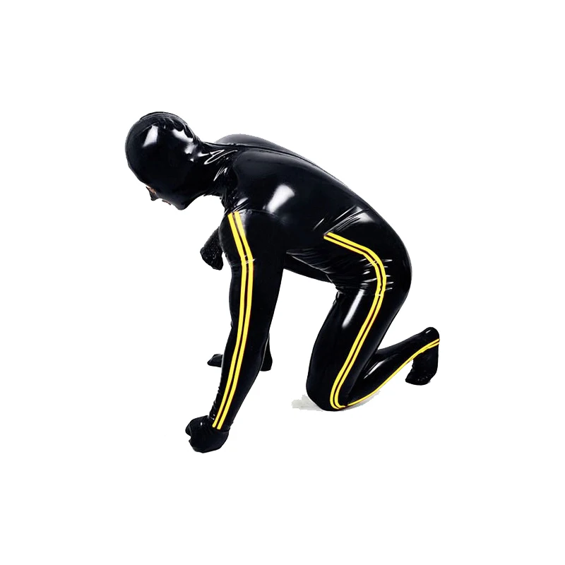 Латексный резиновый мужской красивый гоночный костюм черный и желтый комбинезон размер XXS-XXL