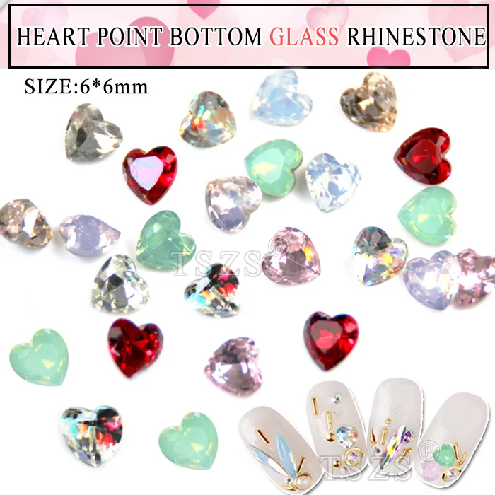 

15pcs/lot Glass Heart Rhinestone Gems Point Bottom Art Nail Art Decoration