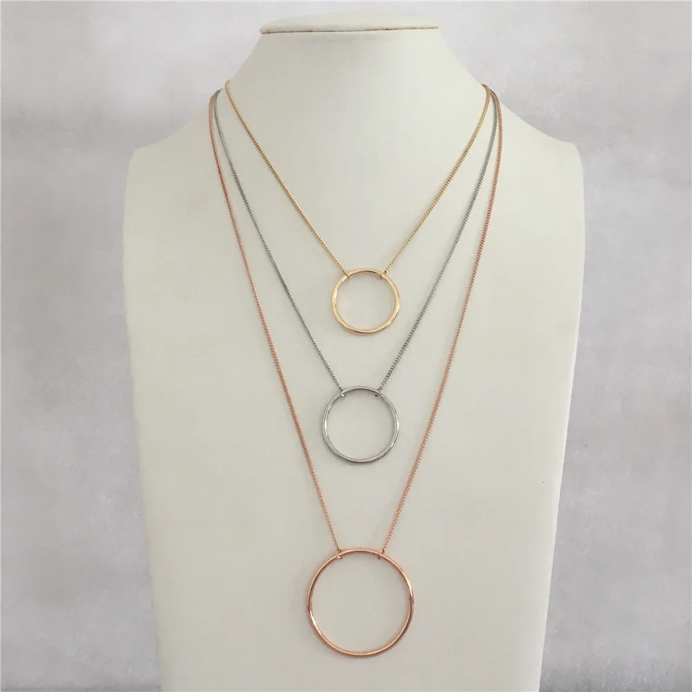 

FASHION JEWELRY GOLD RHODIUM ROSEGOLD THREE CIRCLE LAYERED NECKLACE FOR WOMAN GIRL