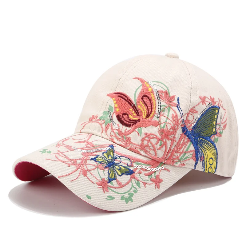 Women Fashion Flower Butterfly Baseball Cap Embroidery Cotton Hat Casquette Summer Casual Hip Hop Cap
