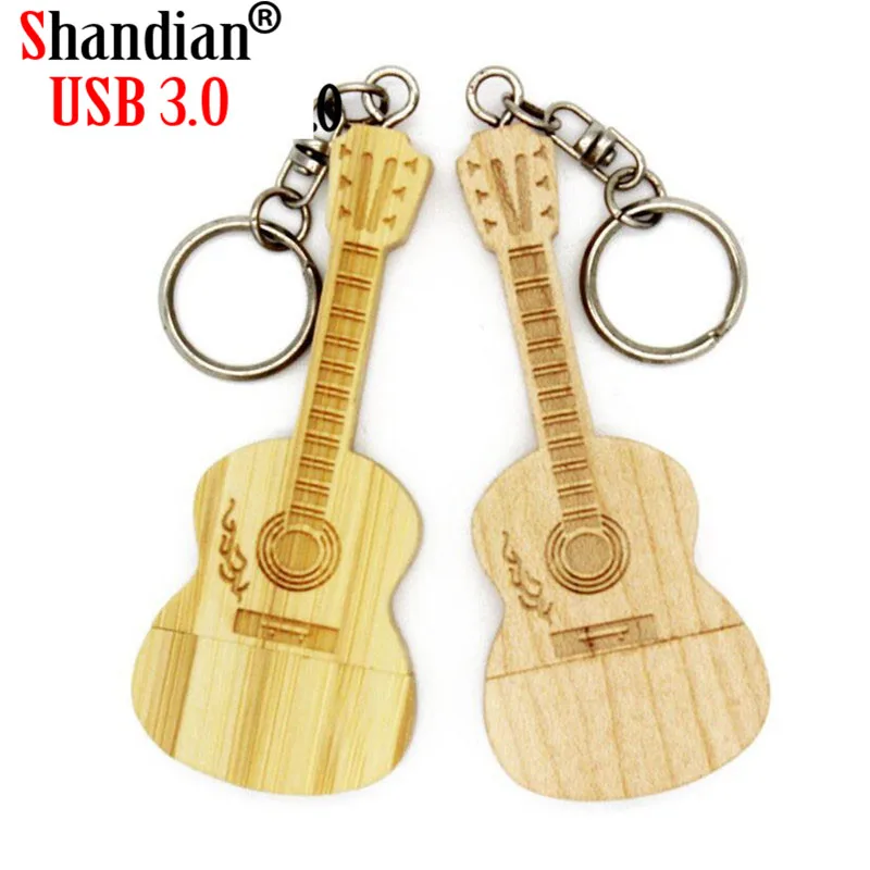 

JASTER USB 3.0 wooden guitar usb with metal keychain USB flash drive pendrive 8GB 16GB 32GB 64GB customer LOGO wedding gift