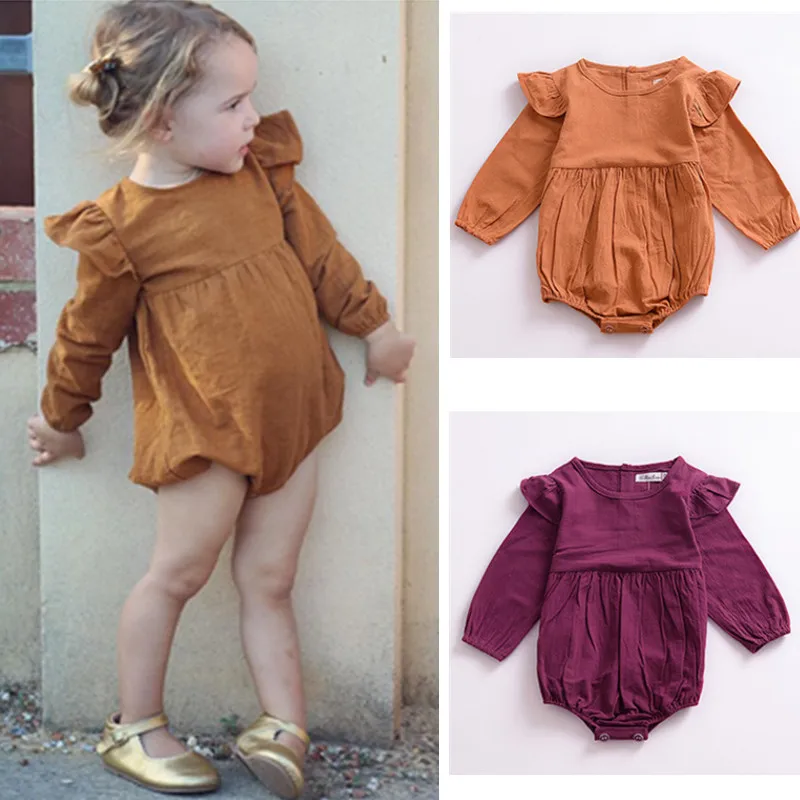 

2019 spring long sleeve bodysuit pure cotton solid color small flying sleeves clothes baby Bodysuits Vestido Infantil Body Baby