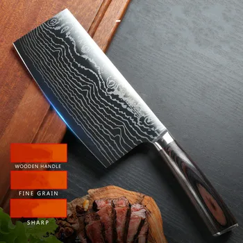 

Damascus laser pattern color wooden handle chef knife home sharp kitchen knife cooking utensils ZP01041108