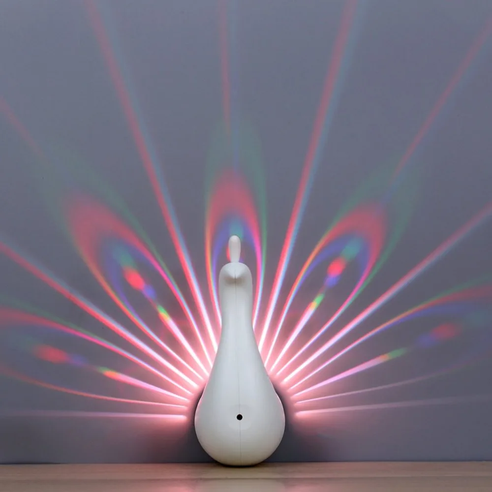 7-Цвет Павлин проектор свет дистанционного Управление ночник бытовой USB светодио дный настенный светильник Радуга проекции 3D животных