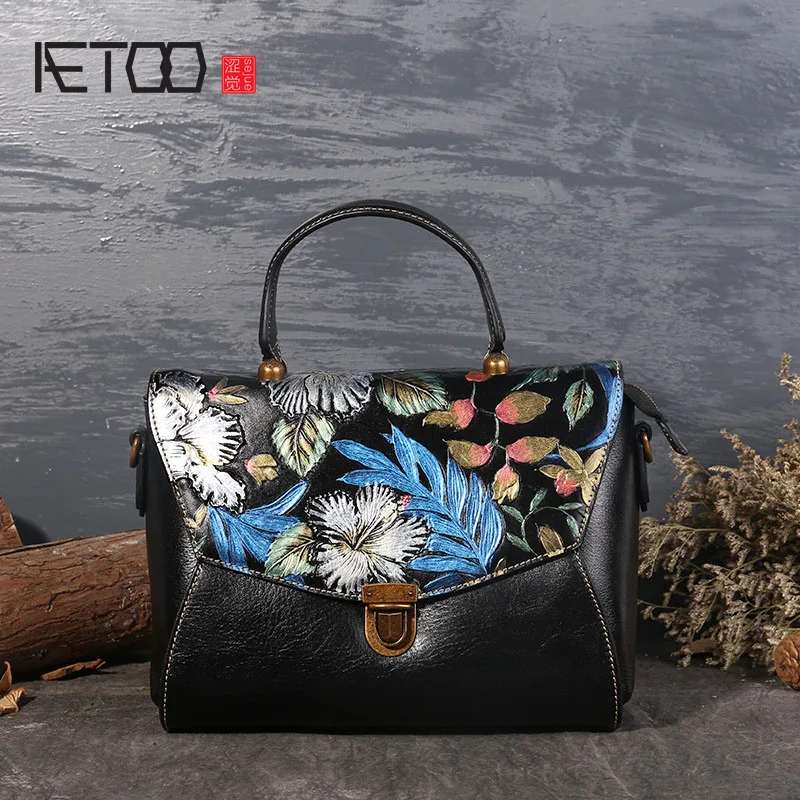 

AETOO Fashion bags women new leather handbags hand-painted ladies shoulder diagonal handbag