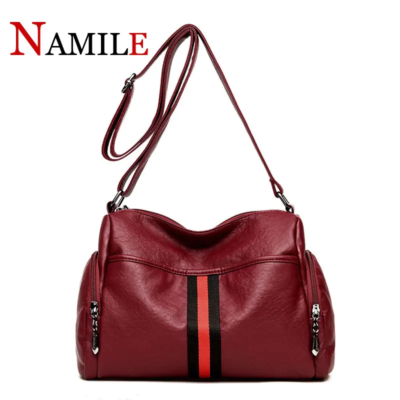 

Light luxury fashion glossy stripe accessories gorgeous comfortable soft ladies shoulder diagonal package
