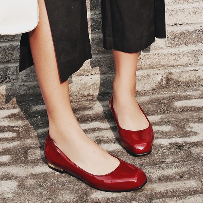 Meotina/Балетки на плоской подошве женские водонепроницаемые мокасины из лакированной кожи на плоской подошве повседневная обувь с квадратным носком Женская Весенняя обувь красного цвета, большие размеры 3-12