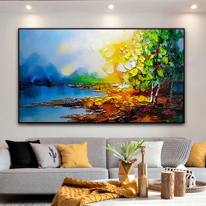 

Abstract landscape painting on canvas wall art pictures for living room home wall decor acrylic thick texture quadros caudro