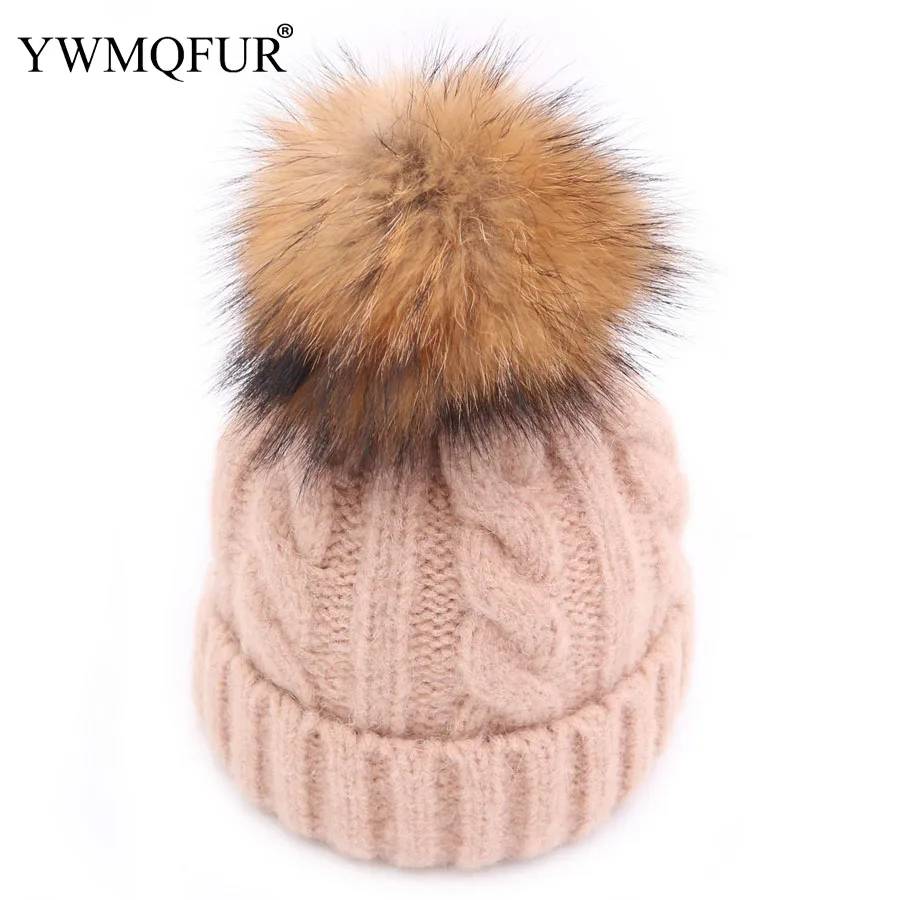 New Design Winter Kid Warm Baby Hats With Real Raccoon Fur Ball Solid Beanies 1 To 4 Years Old Children Caps 2018 Arrival | Аксессуары