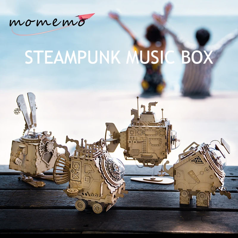 

MOMEMO Music Box Wooden Puzzles DIY Assembled Wooden Model Toys Robot Mechanical 3D Models Wooden puzzle Valentine's Day gifts