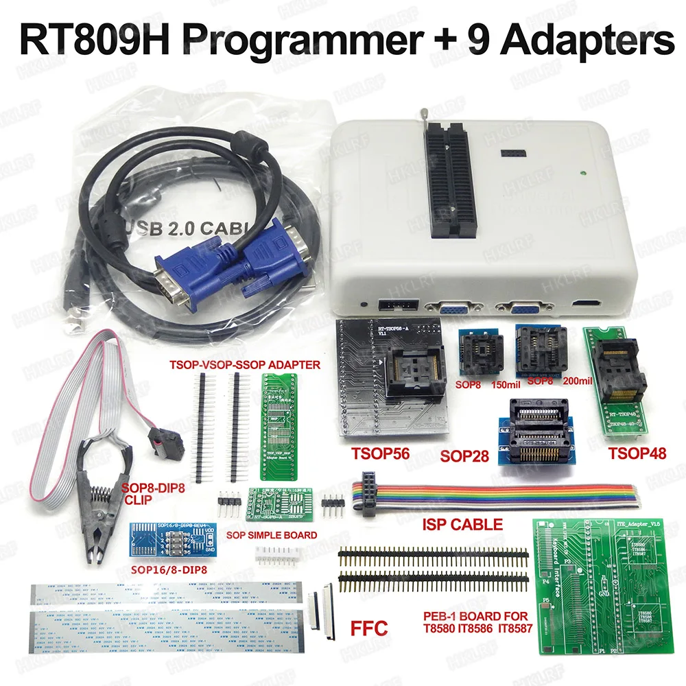 RT809H EMMC-программирование Nand Flash+ 9 адаптеров+ TSOP56 адаптер+ TSOP48 адаптер+ SOP8 тестовый зажим с CABELS EMMC-Nand хорошее качество