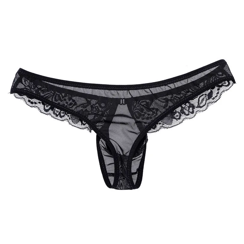 iiniim Sexy Mens Lingerie Sissy Gay Panties Lace Mesh Bikini Underwear Underpants with Penis Hole Floral Lace Open Pouch Briefs
