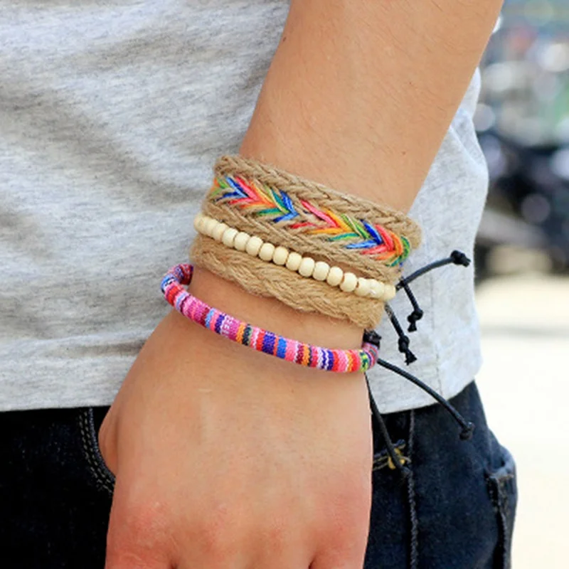 New Design Colorful Beaded Multi layer Handmade Hemp Rope Woven