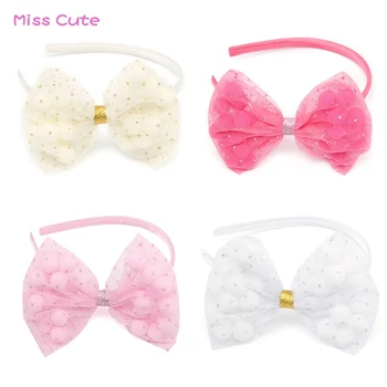 

1 PC Baby Girl Hair Accessories Glitter Little Dot Gauze Hairband Fashion Pom-pom Baby Headbands Holiday Decoration Headband