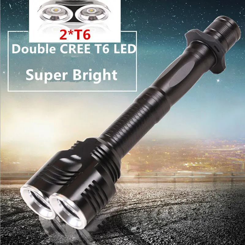 

4000LM Self-defence Tactical LED Flashlight Torch 2 x CREE XM-L T6 Flashlamp 5 Modes 2T6 Bike Lantern Lighting