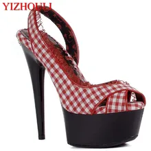 Характеристики лака, который выпекает, подиум шоу сексуальные сандалии, высота 15 см с кружевом танцевальная обувь