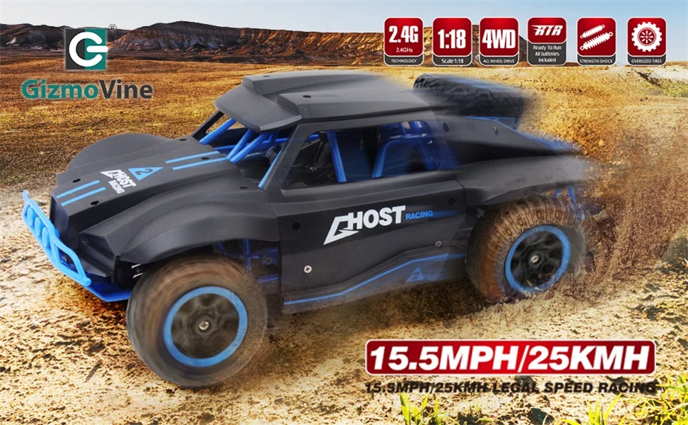 GizmoVine игрушечная машинка с дистанционным управлением, модель 1/18 4WD 25 км/ч, высокая скорость, дрифт, симулятор, Радиоуправляемый автомобиль, короткий ход, гоночный грузовик, игрушка для детей