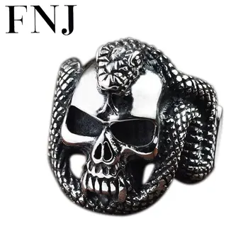 

925 Silver Skull Rings Snake Fashion Skeleton Adjustable Size 6.5-10 Trendy Popular S925 Solid Thai Silver Ring for Men Jewelry