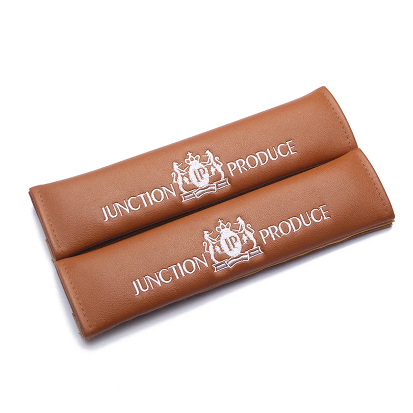 

Modification For Junction Produce JP VIP emblem brown leather seat belt cover shoulder pad Car accessories for Mercedes Benz