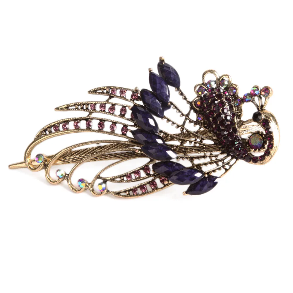 

High Quality Beauty Women'S Retro Style Peacock Hairpin Rhinestone Hair Clip Shipping Free Alloy Hair Accessary