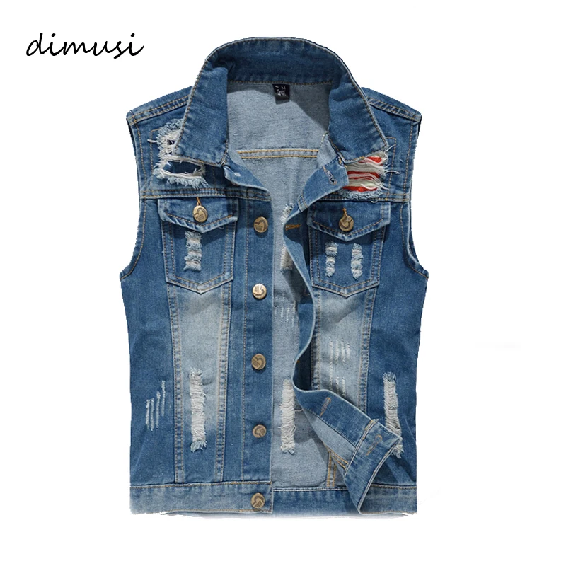 

DIMUSI Summer Ripped Mens Denim Vest Male Tank Top Washed jeans waistcoat Man Cowboy Brand Hip Hop Sleeveless Jacket 5XL,TA106