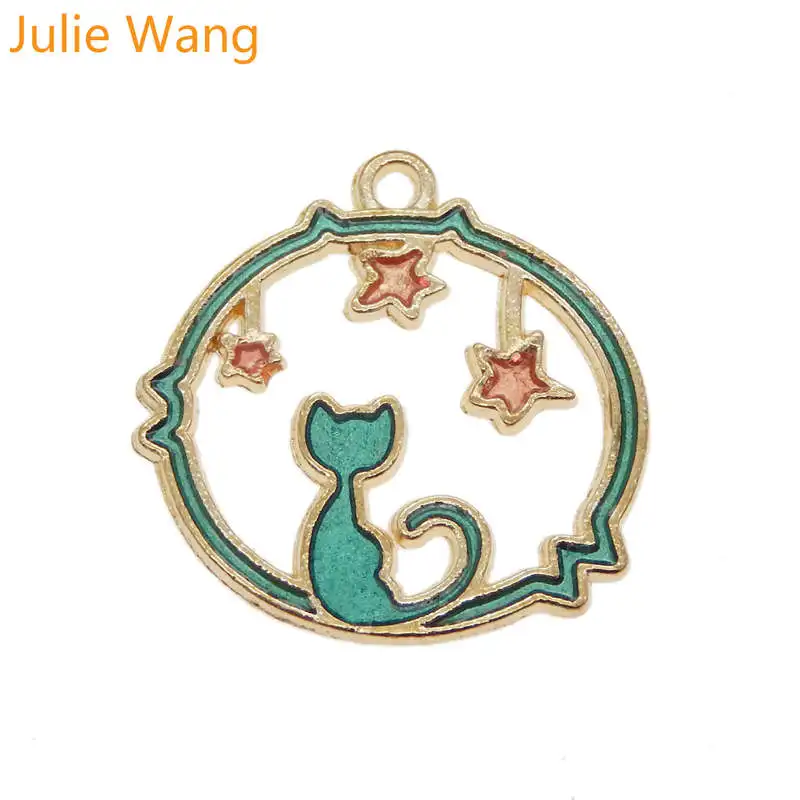 Julie Wang 4 шт. Золотое основание Эмаль Кошка Китти подвески в виде звезд ожерелье с