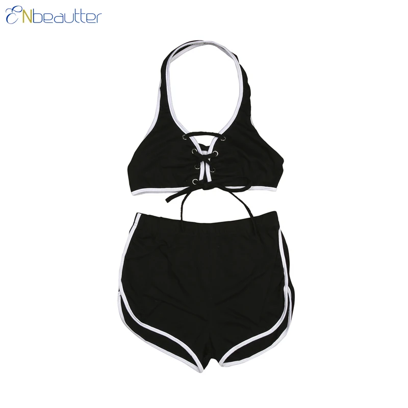 ENbeautter Two Pieces Sets Women Summer Halter Cro...