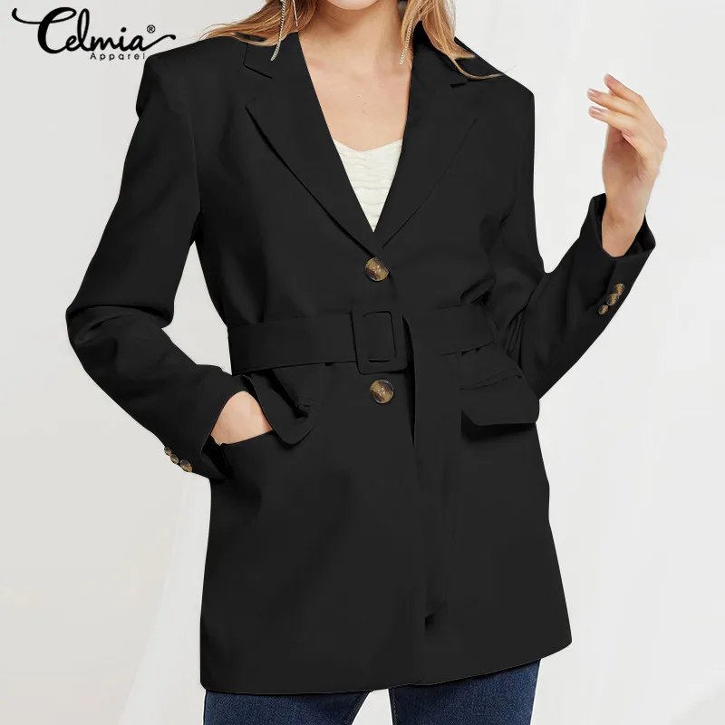 

Celmia Women Blazer Jacket 2019 Autumn Casual Long Sleeve Coats Buttons Solid Elegant Business Suits Winter Ladies Top Plus Size